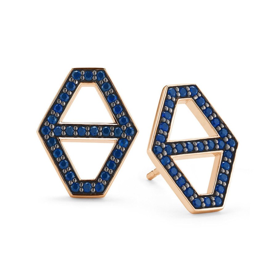 Best Walters Faith Keynes 18K Medium Signature Hexagon Sapphire Stud Earrings