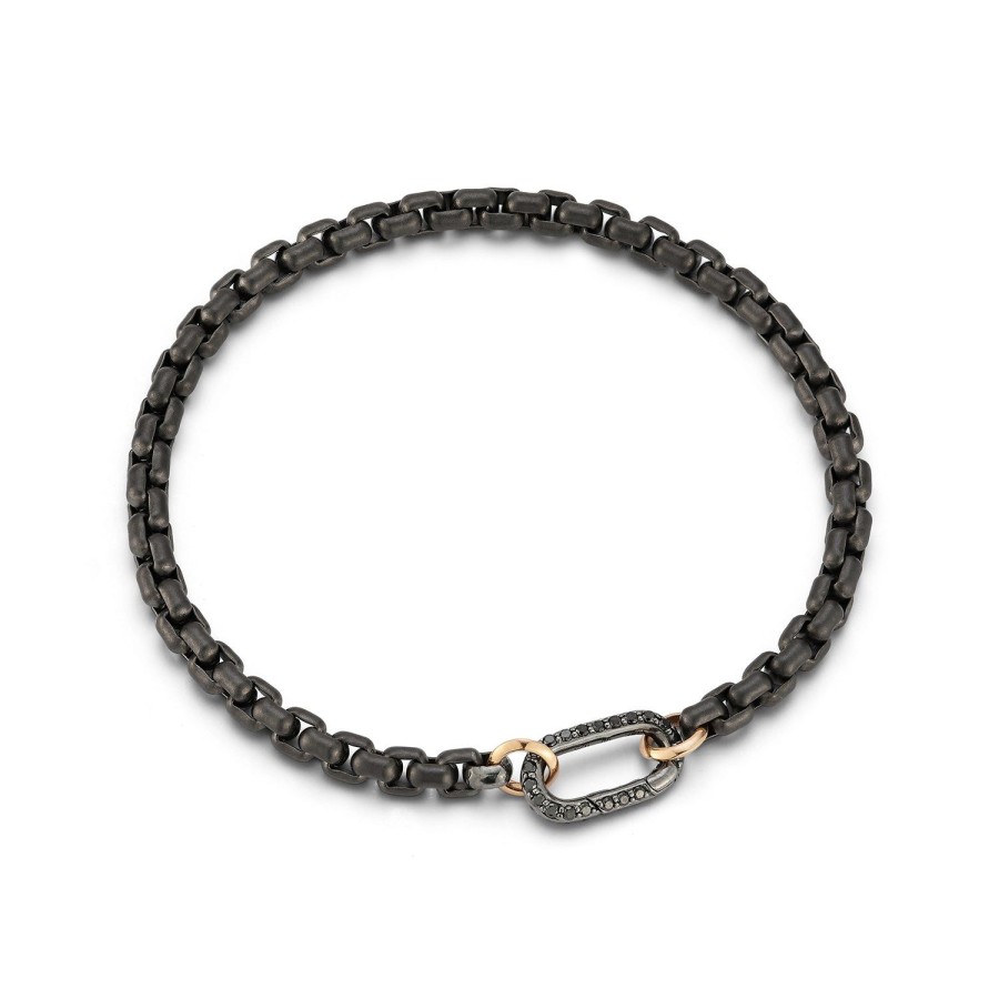 Online Walters Faith Saxon Sterling Silver Chain Link Bracelet With 18K Black Gold And Black Diamond Elongated Clasp