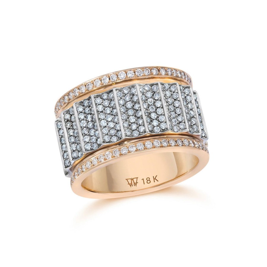 Wholesale Walters Faith Clive Two Tone All Diamond 12Mm Wide Fluted Band Ring