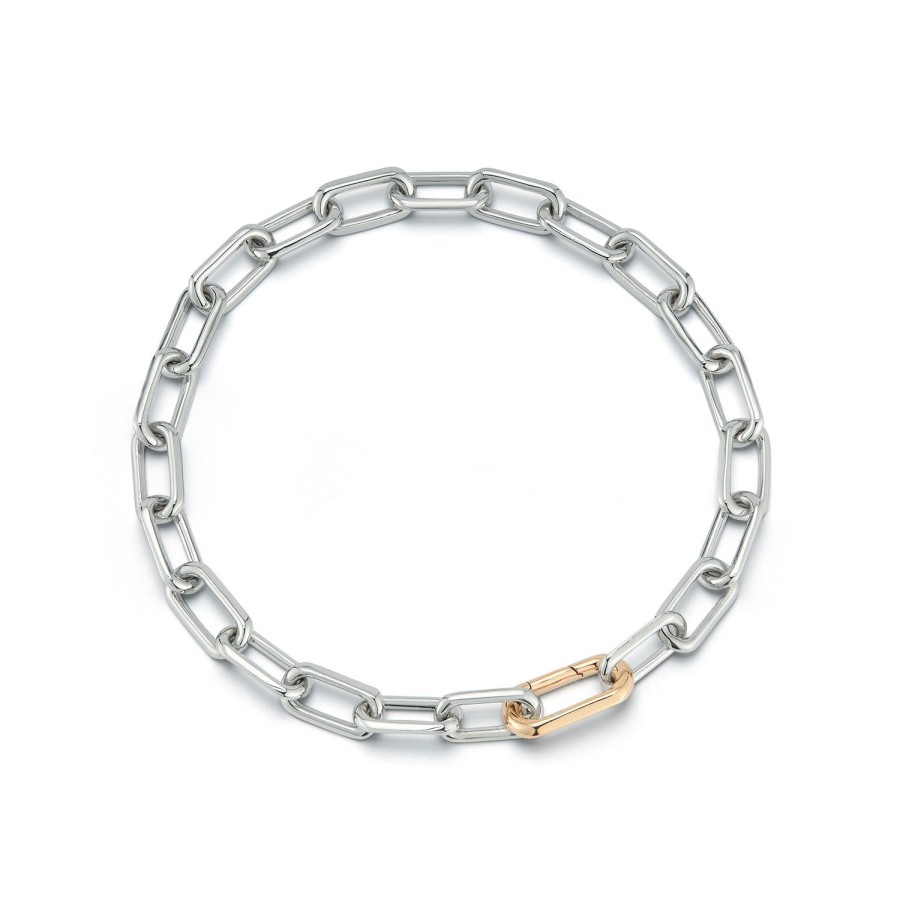 Hot Walters Faith Saxon Sterling Silver Link Bracelet With 18K Rose Gold Elongated Spring Loaded Clasp