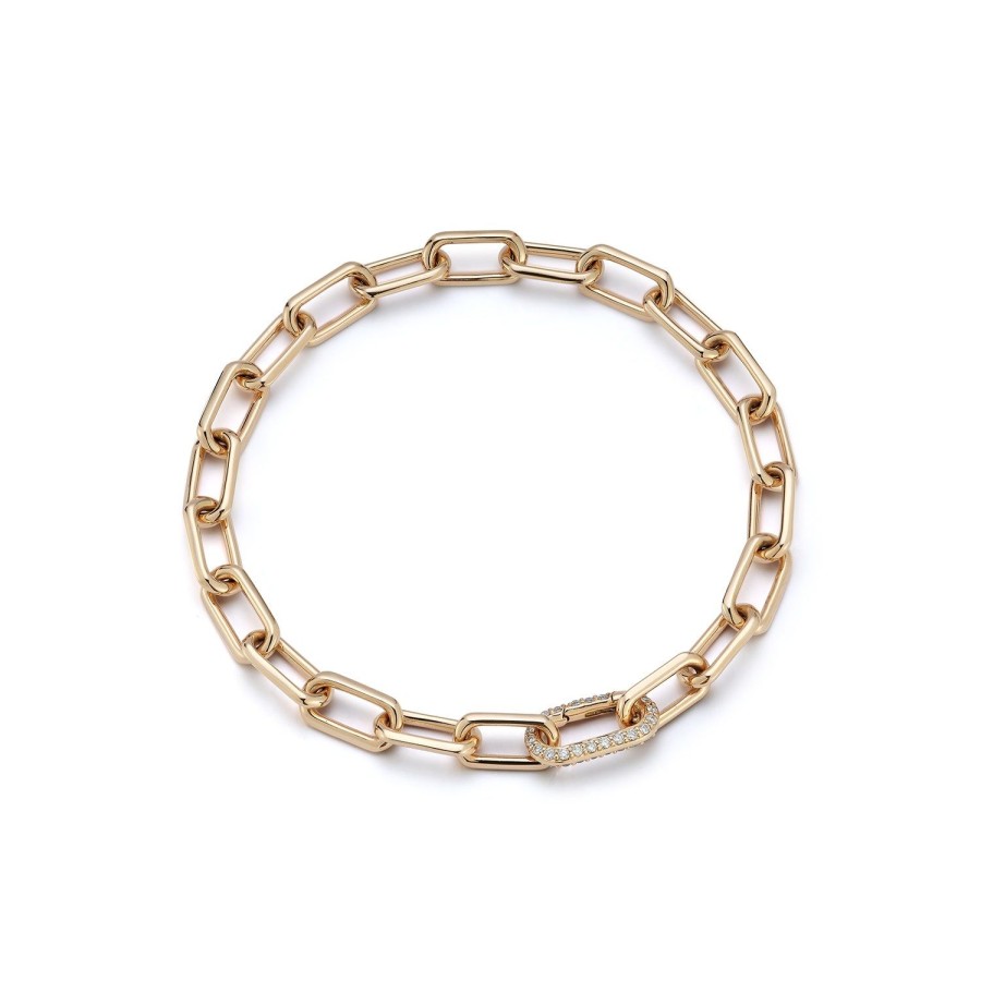 New Walters Faith Saxon 18K Gold Chain Link Bracelet With Elongated All Diamond Clasp