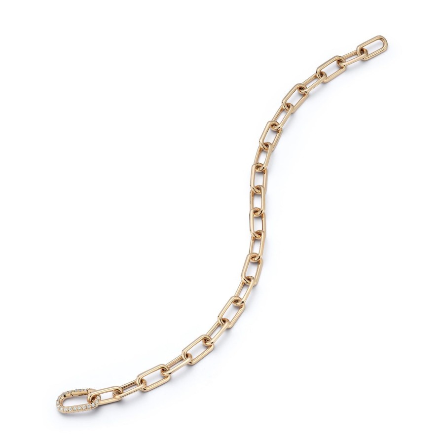 New Walters Faith Saxon 18K Gold Chain Link Bracelet With Elongated All Diamond Clasp