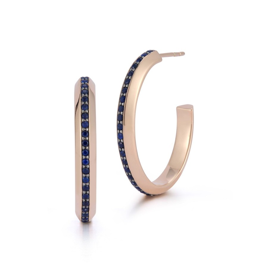 Clearance Walters Faith Grant 18K And Blue Sapphire Knife Edge Hoop Earrings