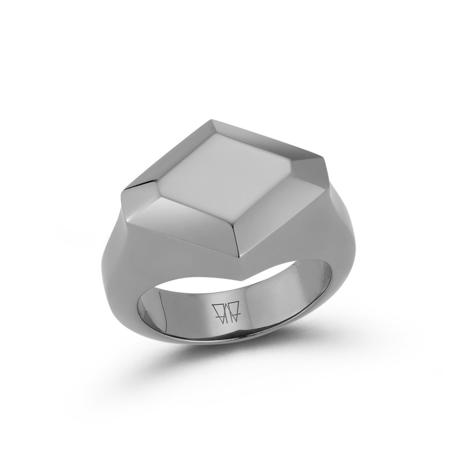 Best Walters Faith Quentin Sterling Silver And Black Rhodium Faceted Hexagon Signet Ring