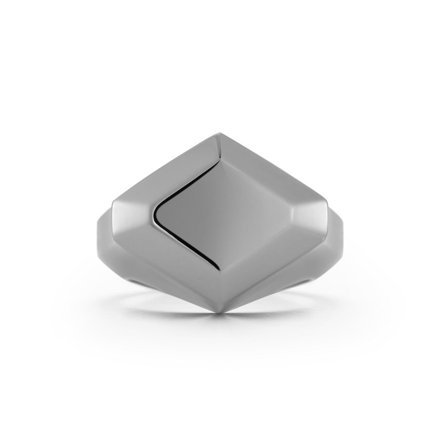 Best Walters Faith Quentin Sterling Silver And Black Rhodium Faceted Hexagon Signet Ring