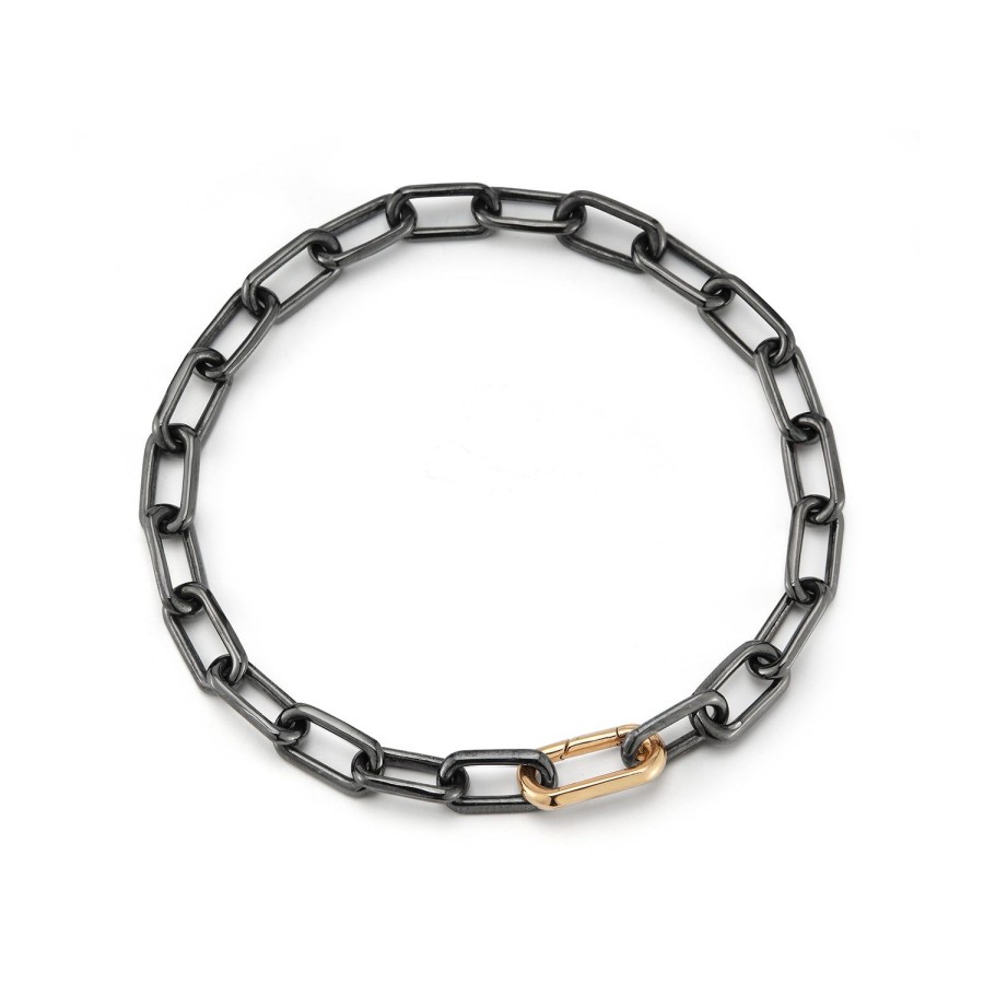 Clearance Walters Faith Saxon Black Rhodium Link Bracelet With 18K Rose Gold Elongated Spring Loaded Clasp