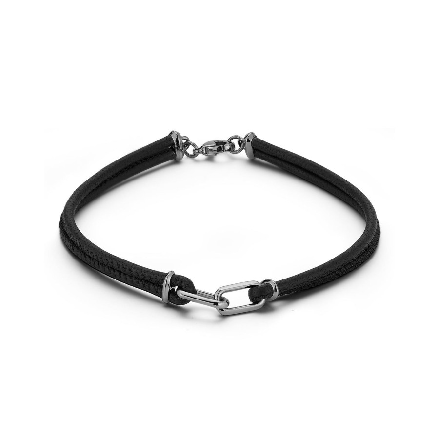 Online Walters Faith Saxon Sterling Silver And Black Rhodium Double Link Napa Leather Bracelet