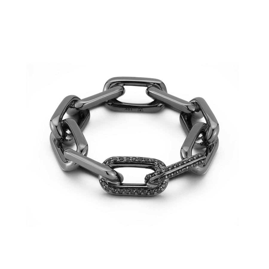 Hot Walters Faith Saxon 18K Black Gold And Double Black Diamond Large Chain Link Ring